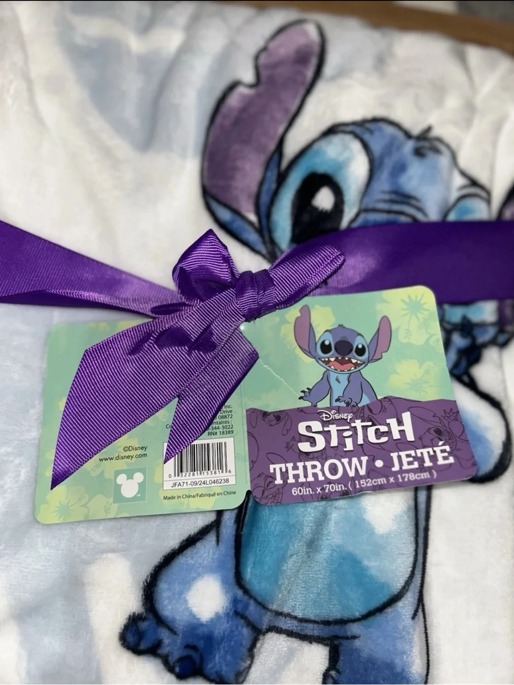 Disney Lilo & Stitch Watercolor Plush Throw Blanket 60x70 Soft Blue White NEW